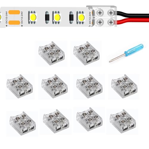 YUTOKEER LED-Streifen zu Draht Verbinder - 2-polig 10mm Lötfrei für 5050 3528 COB SMD LED Streifen, Transparentes Design, Inklusive Schraubendreher, 10er Pack YUTOKEER LED-Streifen zu Draht Verbinder - 2-polig 10mm Lötfrei für 5050 3528 COB SMD LED Streifen, Transparentes Design, Inklusive Schraubendreher, 10er Pack von YUTOKEER