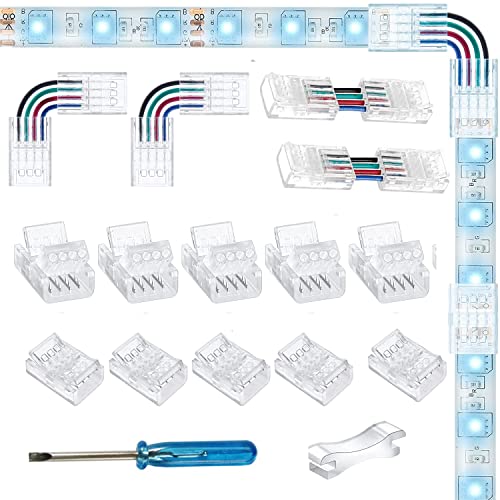 YUTOKEER LED-Verbindungssatz - 4-poliger 10 mm RGB LED-Streifen-zu-Draht- und Streifen-zu-Streifen-Verbinder, lötfreier Adapter, Terminal-Verlängerungsverbindung, inklusive L-Form und H-Form Verbinder von YUTOKEER