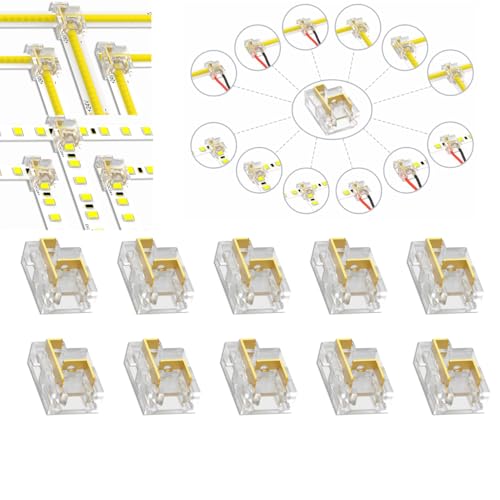 YUTOKEER Lötfreier LED-Streifenverbinder - 2-Polig 8mm COB/SMD, 12 Verbindungsarten, L- und T-Form, Kabel- und Streifenverbindungen, Transparent, Packung mit 10 Stück YUTOKEER Lötfreier LED-Streifenverbinder - 2-Polig 8mm COB/SMD, 12 Verbindungsarten, L- und T-Form, Kabel- und Streifenverbindungen, Transparent, Packung mit 10 Stück von YUTOKEER