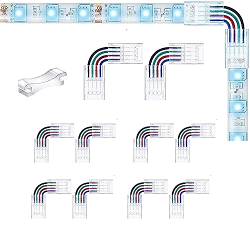 YUTOKEER RGB-LED-Verbinder - 4-Pin LED-Streifen-Adapter, Lötfreier L-Form-Verbinder für RGB-Lichter, 10 mm, 5-24V (10er-Pack) von YUTOKEER