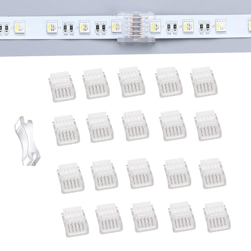 YUTOKEER Transparente Schnellverbinder für 5-polige 12mm RGBW LED-Streifen, universell einsetzbar für wasserdichte und nicht wasserdichte Streifen, 20er Pack YUTOKEER Transparente Schnellverbinder für 5-polige 12mm RGBW LED-Streifen, universell einsetzbar für wasserdichte und nicht wasserdichte Streifen, 20er Pack von YUTOKEER