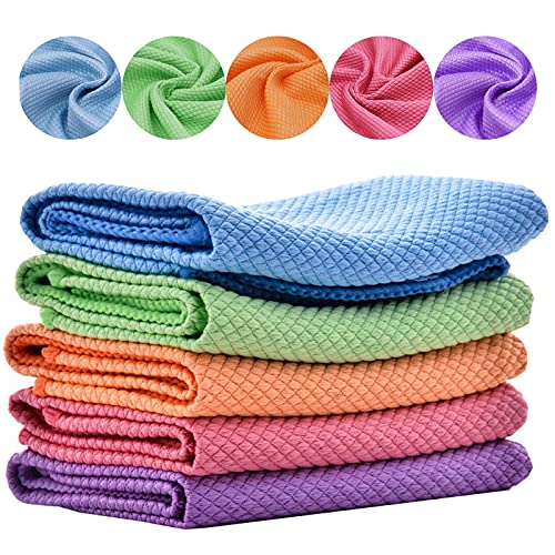 10 Pcs Fischschuppen Lappen YUTOU Wiederverwendbar Nanoscale Streak-free Miracle Cleaning Cloths Multifunktion Mikrofaser für Auto Küche Spiegel Geschirrtücher Bad(5 Farben) von YUTOU