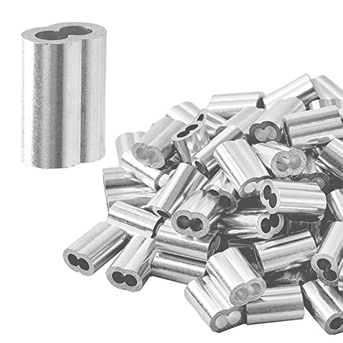 100 Stück Aluminiumhülsen Alu Klemme YUTOU Aluminium Pressklemmen Clips Alu-Crimpschlaufe Würgeklemmen mit Doppelhülsen Aluminium Drahtseilklemmen für Stahlseil, Drahtseil Kabel (1,5 mm/0,06 in) von YUTOU