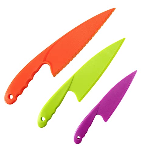 YUTOU 3 Teiliges Kinderküchenmesser Set Kunststoffmesser Küchenmesser für kinder Kunststoff-Küchenmesser-Set mit gezackten für Blattsalat, Salat, Kuchen, Brot, Gemüse, Obst von YUTOU