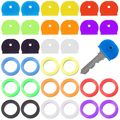 32 Stück SchlüsselKappen Set YUTOU Plastikschlüssel Identifikator Codierungsringe Universeller und flexibler Gummi Tastenkappen für Einfache Identifizierung Türschlüssel(8 Farben, 2 Stile) von YUTOU