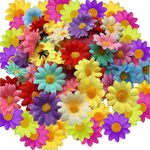 YUTOU 100 Stück Künstliche Blumen Köpfe, Seide Kunstblumen Köpfe Deko, Gänseblümchen Blütenköpfe, Bunt Mini Seidenblumen für Basteln Scrapbooking Hochzeit Party Home Deko (4cm, Mehrfarbig) von YUTOU