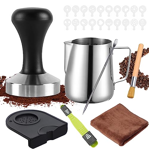 YUTUY 51mm Kaffee Tamper Set,27pcs Espresso Tamper Set,Kaffee-Tamper aus Edelstahl Enthält Espresso Kaffeedrücker,Ablage,350ml Milchkännchen,20* Kaffee Schablonen,Reinigungsbürste,Kaffeemehlpresser YUTUY 51mm Kaffee Tamper Set,27pcs Espresso Tamper Set,Kaffee-Tamper aus Edelstahl Enthält Espresso Kaffeedrücker,Ablage,350ml Milchkännchen,20* Kaffee Schablonen,Reinigungsbürste,Kaffeemehlpresser von YUTUY