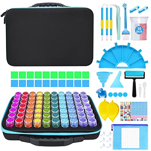 YUTUY 5D Diamond Painting Zubehör Boxen,70 Fächer Diamond Painting Aufbewahrungsbox,mit Koffer Trichter Pinzette Trichter Stickers,für Strass Perlen Nägel DIY Handwerk von YUTUY