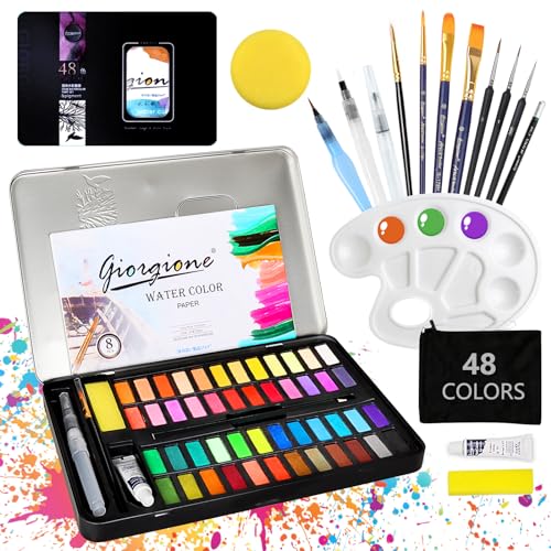 YUTUY Aquarellfarben Set,48 Wasserfarben Set,Aquarellfarben mit Zeichenstift,Wasser absorbierender Schwamm,Weiße Aquarellfarbe,Malkasten für Malen,Geeignet für Anfänger und Profi YUTUY Aquarellfarben Set,48 Wasserfarben Set,Aquarellfarben mit Zeichenstift,Wasser absorbierender Schwamm,Weiße Aquarellfarbe,Malkasten für Malen,Geeignet für Anfänger und Profi von YUTUY