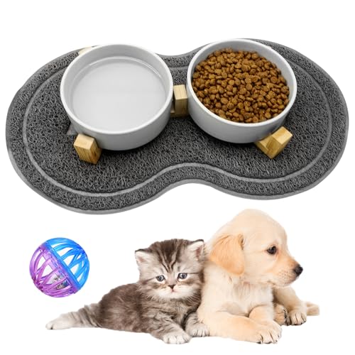 YUTUY Grau Keramik Hundenapf Katzennapf Fressnapf Napf für Hund Katzen mit Massivholz Ständer,Glocke und Rutschfester Unterlage,Hundenapf Keramik für Katzen Hunde Welpe Futter und Wass Wood Stand YUTUY Grau Keramik Hundenapf Katzennapf Fressnapf Napf für Hund Katzen mit Massivholz Ständer,Glocke und Rutschfester Unterlage,Hundenapf Keramik für Katzen Hunde Welpe Futter und Wass Wood Stand von YUTUY