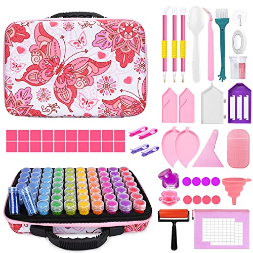 YUTUY Diamond Painting Zubehör Boxen,Diamant Painting Aufbewahrungsbox,70 Fächer DIY Crystal Malerei Kit mit Koffer Trichter Pinzette Trichter Stickers,für Strass Perlen Nägel DIY Handwerk von YUTUY