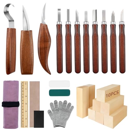 YUTUY Holz Schnitzwerkzeug Set,29PCS Holz Schnitzmesser mit Schleifsteine,Professional Holzschnitzerei Messer Werkzeuge Schnitzmesser Holz Schnitzen Set Schnitzmesser Kinder,Für Anfänger Und Profis von YUTUY