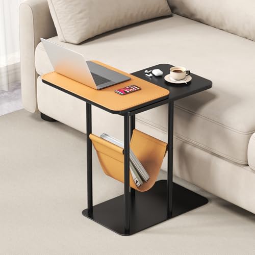 Beistelltisch C Form, Metallbasis C-förmigen Couch Beistelltisch, Doppel-Tischplatte Laptop Stand TV-Tisch für Sofa und Bett, Klein Couchtisch Endtisch, Mobiler Kaffeetisch für Wohnzimmer (orange) von YUTVCZO