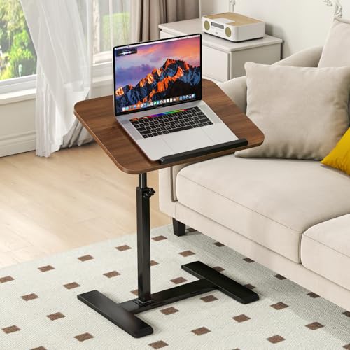YUTVCZO Beistelltisch C Form Höhenverstellbar, 360°Drehbar Laptop Stand Sofa Beistelltisch, Mobiler Couchtisch Holz Klein Tisch (Nussbaum) von YUTVCZO