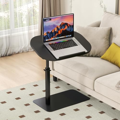 YUTVCZO Massivholz Beistelltische c Form Höhenverstellbar, Metallbasis Couchtisch 360° Rotierend Klein Beistelltisch, Holz Couch Laptop Beistelltische, Wohnzimmer Sofatisch, Sofa Bett Tisch (Schwarz) von YUTVCZO