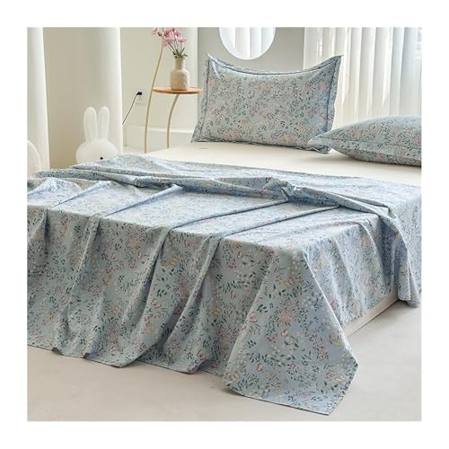 Bettlaken Betttuch Haustuch Laken aus 100% Baumwolle mit Blumenmuster ohne Gummizug Atmungsaktives und Weiches(Flower A,245x270cm Rounded) von YUTZRIQP