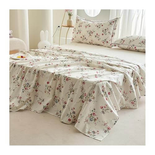 Bettlaken Betttuch Haustuch Laken aus 100% Baumwolle mit Blumenmuster ohne Gummizug Atmungsaktives und Weiches(Flower Q,180x230cm) von YUTZRIQP