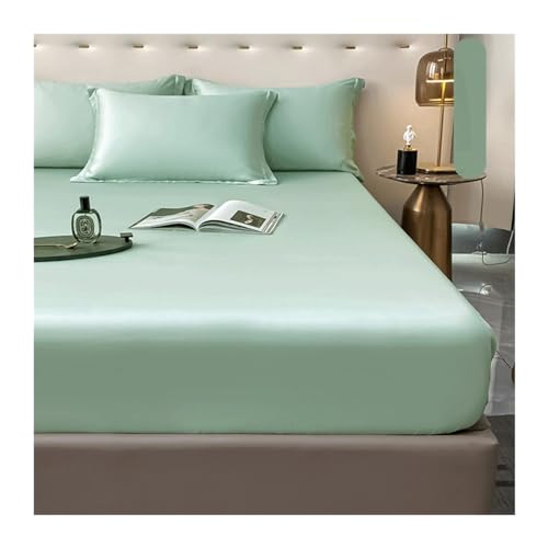 Fitted Sheet Only Twin Full Queen King 100% Tencel Lyocell Fitted Sheet Soft Cooling Eukalyptus Silk Bottom Sheet 45.0 cm Deep Pocket Fitted Sheetet(Green A,Fitted Sheet Queen) von YUTZRIQP