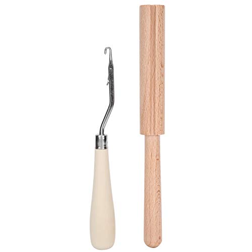Gebogenes Riegelhakenwerkzeug, gebogenes Riegelhakenwerkzeug DIY Handgefertigter Teppich Häkelnadel Holz Fadenschneider Set C von YUUGAA
