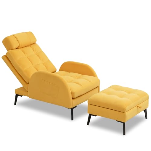 YUUIJOAA Akzentstuhl mit Ottomane, bequemer Lesesessel und Ottomane, moderner Samt-Lounge-Sessel mit Stauraum und verstellbarer Rückenlehne für Wohnzimmer, Schlafzimmer, Gelb YUUIJOAA Akzentstuhl mit Ottomane, bequemer Lesesessel und Ottomane, moderner Samt-Lounge-Sessel mit Stauraum und verstellbarer Rückenlehne für Wohnzimmer, Schlafzimmer, Gelb von YUUIJOAA