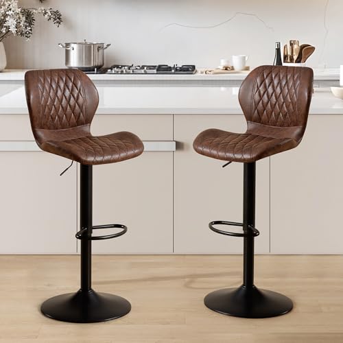 YUUIJOAA Barhocker 2er Set, Bar Stühle mit Lehne, 360°Drehstuhl Küchenstuhl, Höhenverstellbar, PU-Kunstleder, für Esszimmer Heimbar Kücheninsel(Braun, 2 PCS) von YUUIJOAA