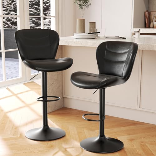 YUUIJOAA Barhocker 2er Set, Barhocker Höhenverstellbar Drehbar，BarHocker mit Lehneund Fußstütze, 360°Drehbar Küchenstühle Bar Stool, PU-Kunstleder, Barstuhl für die Küche (Schwarz, 2 PCS) von YUUIJOAA