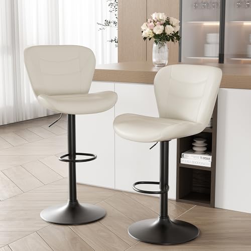 YUUIJOAA Barhocker 2er Set, Barhocker Höhenverstellbar Drehbar，BarHocker mit Lehneund Fußstütze, 360°Drehbar Küchenstühle Bar Stool, PU-Kunstleder, Barstuhl für die Küche (hellgrau, 2 PCS) von YUUIJOAA