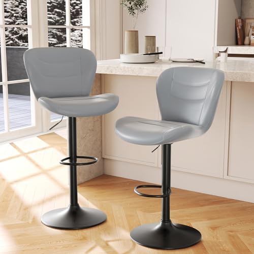 YUUIJOAA Barhocker 2er Set, Barhocker Höhenverstellbar Drehbar，BarHocker mit Lehneund Fußstütze, 360°Drehbar Küchenstühle Bar Stool, PU-Kunstleder, Barstuhl für die Küche (hellgrau, 2 PCS) von YUUIJOAA