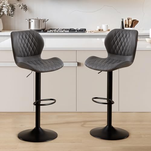 YUUIJOAA Barhocker 2er Set,Bar Stühle mit Lehne, 360°Drehstuhl Küchenstuhl, Höhenverstellbar, PU-Kunstleder, für Esszimmer Heimbar Kücheninsel(Drakgrey, 2 PCS) von YUUIJOAA