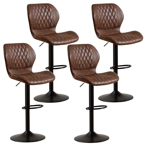YUUIJOAA Barhocker 2er Set,Bar Stühle mit Lehne, 360°Drehstuhl Küchenstuhl, Höhenverstellbar, PU-Kunstleder, für Esszimmer Heimbar Kücheninsel (Braun, 4 PCS) von YUUIJOAA