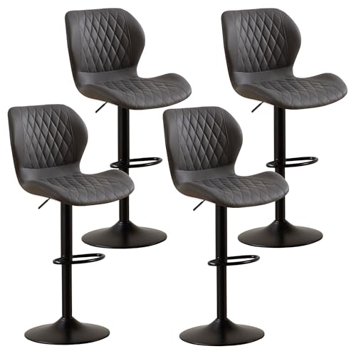 YUUIJOAA Barhocker 2er Set,Bar Stühle mit Lehne, 360°Drehstuhl Küchenstuhl, Höhenverstellbar, PU-Kunstleder, für Esszimmer Heimbar Kücheninsel (Dunkelgrau, 4 PCS) von YUUIJOAA