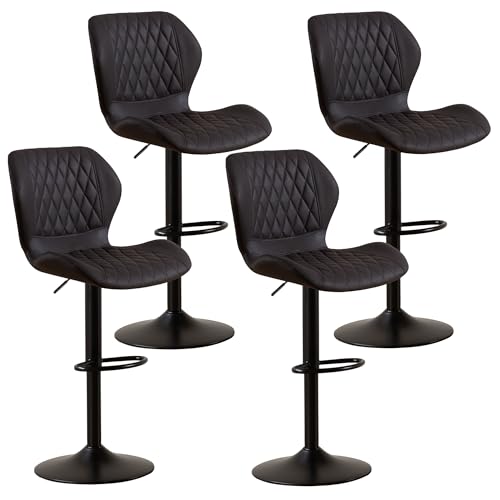 YUUIJOAA Barhocker 2er Set,Bar Stühle mit Lehne, 360°Drehstuhl Küchenstuhl, Höhenverstellbar, PU-Kunstleder, für Esszimmer Heimbar Kücheninsel (Schwarz, 4 PCS) von YUUIJOAA