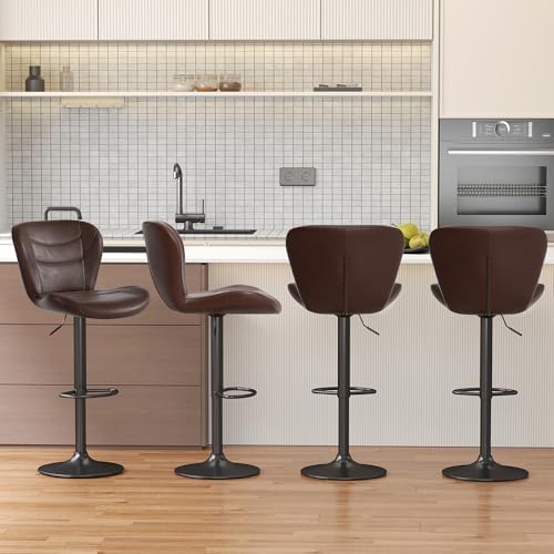 YUUIJOAA Barhocker 4er Set, Barhocker Höhenverstellbar Drehbar，BarHocker mit Lehneund Fußstütze, 360°Drehbar Küchenstühle Bar Stool, PU-Kunstleder, Barstuhl für die Küche (Braun, 4 PCS) von YUUIJOAA