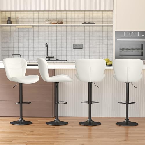 YUUIJOAA Barhocker 4er Set, Barhocker Höhenverstellbar Drehbar，BarHocker mit Lehneund Fußstütze, 360°Drehbar Küchenstühle Bar Stool, PU-Kunstleder, Barstuhl für die Küche (weiß, 4 PCS) von YUUIJOAA