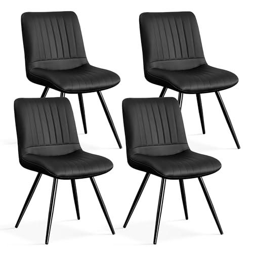 YUUIJOAA Esszimmerstühle 2er Set，PU-Kunstleder Modern Polsterstuhl mit Rückenlehne für Esszimmer/Restaurant/Wohnzimmer (Schwarz, 4 PCS) von YUUIJOAA