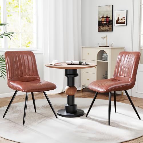 YUUIJOAA Esszimmerstühle 2er Set，PU-Kunstleder Modern Polsterstuhl mit Rückenlehne für Esszimmer/Restaurant/Wohnzimmer (Tawny, 2 PCS) von YUUIJOAA