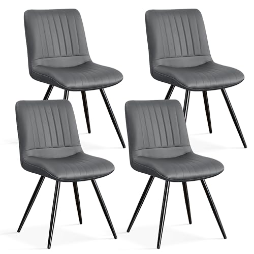 YUUIJOAA Esszimmerstühle 4er Set, Moderne mit dicken Kissen, PU Leder gepolstert Küche Esszimmerstühle mit Metallbeinen für Esszimmer Wohnzimmer (Dunkelgrau, 4 PCS) von YUUIJOAA