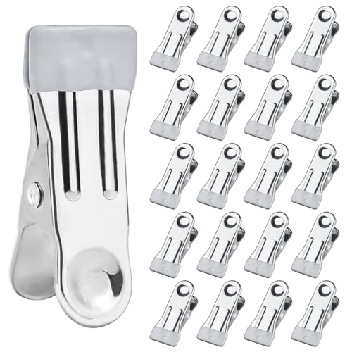 YUUTIAL Wäscheklammern Ohne Abdruck 20 Stück, Multifunktionale rutschfeste Wäscheklammern Edelstahl, Klammern Metall für Strandliegen KleidungSocken Handtuch (Grau20) von YUUTIAL