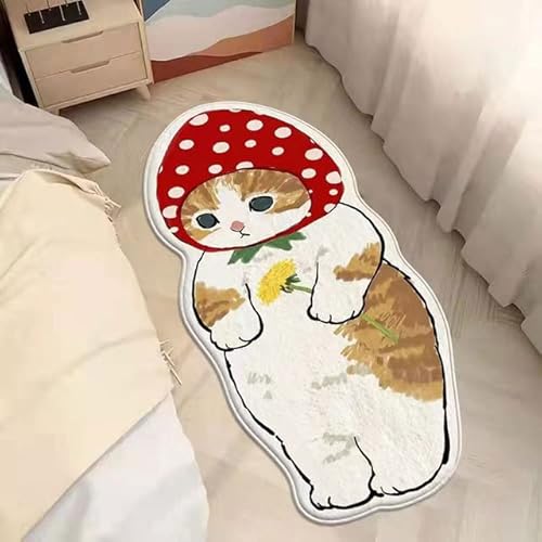 YUWEN Nachttisch Langer Teppich Kawaii Katze Muster Teppich Weich Niedlich Wohnzimmer Bodenmatte Flauschige Schlafzimmer Teppiche Wohnkultur von YUWEN