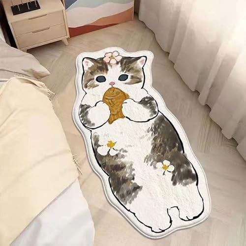 YUWEN Nachttisch Langer Teppich Kawaii Katze Muster Teppich Weich Niedlich Wohnzimmer Bodenmatte Flauschige Schlafzimmer Teppiche Wohnkultur von YUWEN