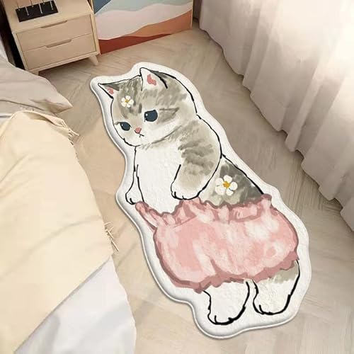 YUWEN Nachttisch Langer Teppich Kawaii Katze Muster Teppich Weich Niedlich Wohnzimmer Bodenmatte Flauschige Schlafzimmer Teppiche Wohnkultur von YUWEN
