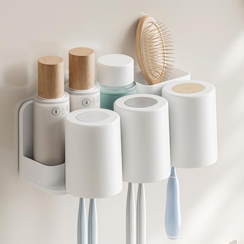 Zahnbürstenhalter, Zahnputzbecherhalter Wand ohne Bohren, Toothbrush Holder, Selbstklebend zahnbürstenhalter Wand mit 3 Zahnputzbecher, für Verschiedene Zahnbürsten Zahnpasten und Kämme von YUWHFEI