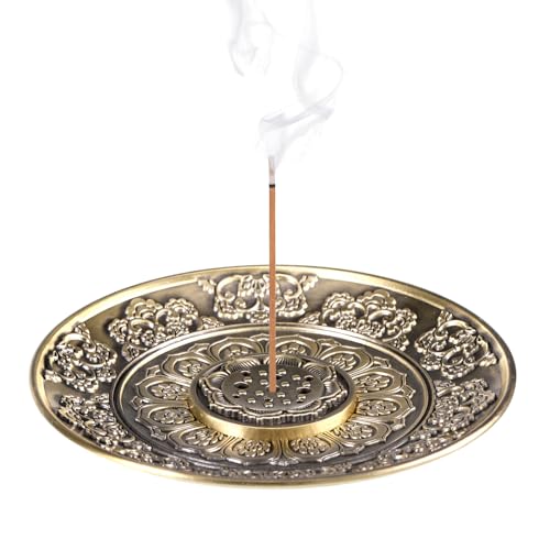 Räucherstäbchen Halter, Räuchergefäß Platte Räucherstäbchenhalter, Messing Lotus Halter für Yoga Teehaus, mit 9-Loch-Buchse Weihrauchhalter Räucherstäbchen Räucherkegel oder Home Decoration Zubehör von YUWJOOWEE
