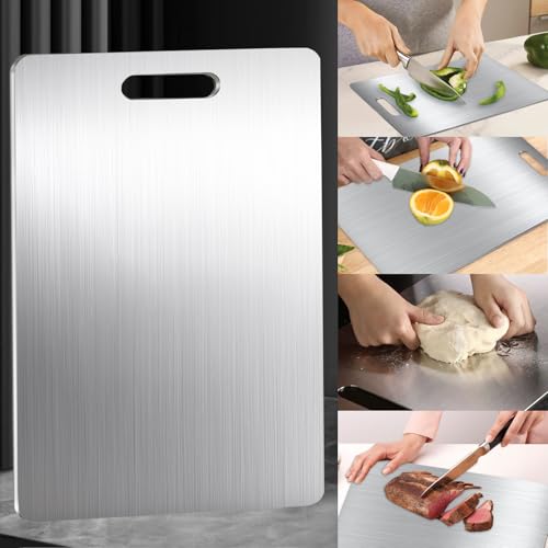 YUWJOOWEE Titan Schneidebrett, Schneidebrett Edelstahl 304, Titanium Cutting Board, Doppelseitiges Schneidebrett, Lebensmittelqualität Titan Chopping Board für Fleisch, Gemüse, Obst Schneiden von YUWJOOWEE