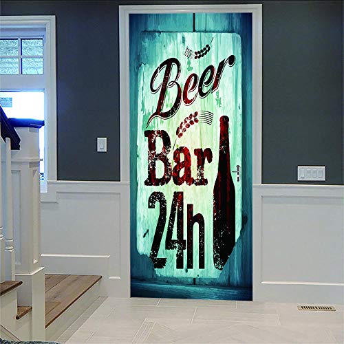 YUXAOYFAK 3D Selbstklebend Türposter 24-Stunden-Bar Relief Selbstklebend Wasserdicht PVC Türposter Türaufkleber Wandtattoo, Wohnzimmer, Schlafzimmer Dekoration von YUXAOYFAK