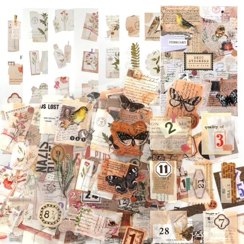 YUXIANLB 120 Stück Vintage Junk Journal Sticker Set Ästhetische Scrapbooking Aufkleber mit Schmetterlingen Blumen Retro Motiven für DIY Projekte Kartenbasteln Tagebücher Papierhandwerk Dekoration YUXIANLB 120 Stück Vintage Junk Journal Sticker Set Ästhetische Scrapbooking Aufkleber mit Schmetterlingen Blumen Retro Motiven für DIY Projekte Kartenbasteln Tagebücher Papierhandwerk Dekoration von YUXIANLB