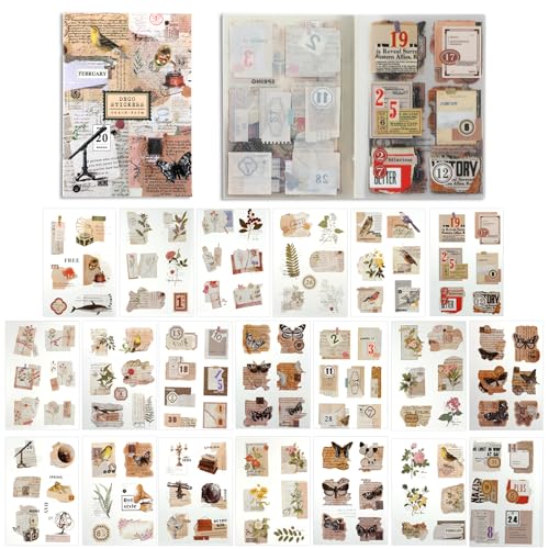 YUXIANLB Vintage Sticker Set, Retro Scrapbooking Aufkleber mit Blumen, Schmetterlingen für DIY, Journal, Tagebuch, Kartenbasteln, Fotoalben, 120 Stück Ästhetische Junk Journal Sticker von YUXIANLB