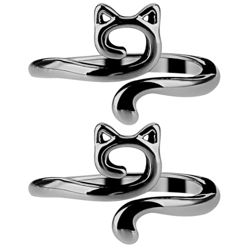 YUXIANLB 2 St Häkelring Für Finger, Metall Häkelring Katze, Verstellbare Strickring, Offene Garnführung Häkelringe, Geflochten Schnelleres Stricken Fingerhut Zubehör, für Häkeln Mutter Oma Geschenke von YUXIANLB