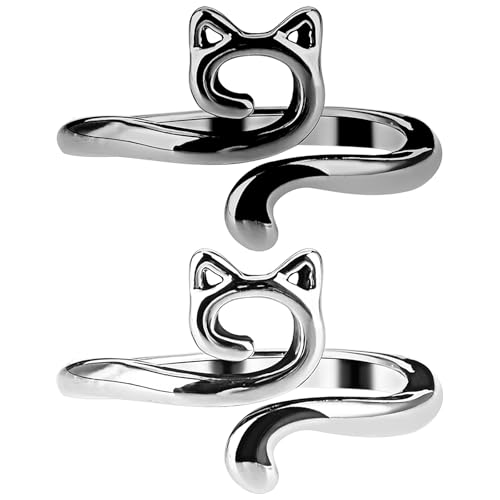 YUXIANLB 2 St Häkelring Für Finger, Metall Häkelring Katze, Verstellbare Strickring, Offene Garnführung Häkelringe, Geflochten Schnelleres Stricken Fingerhut Zubehör, für Häkeln Mutter Oma Geschenke von YUXIANLB