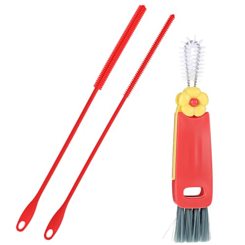 YUXIANLB 3er Set Rote Silikon-Reinigungsbürsten Lebensmittelecht wiederverwendbar Ultralange Flaschen Strohhalm-Bürste Biegsam für gründliche Reinigung Ideal für Trinkflaschen Becher Deckel von YUXIANLB